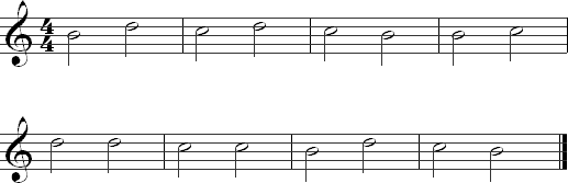 B, C, and D on the second string in half notes