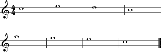 Notes on the first and second strings in whole notes