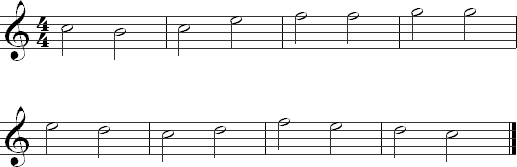 Notes on the first and second strings in half notes