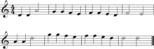 Notes on the first four strings in mixed rhythms