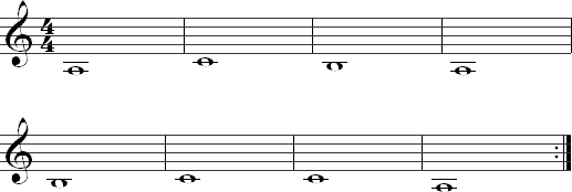 A, B, and C on the fifth string in whole notes