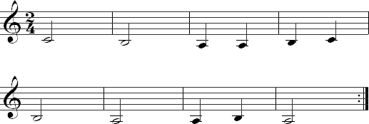 A, B, and C on the fifth string in mixed rhythms