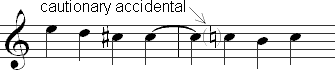 Cautionary accidentals after a tied note.