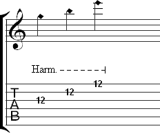 Several natural harmonics in a row indicated with a dotted line