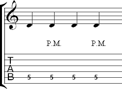Palm muting applied to a single note