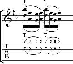 Tapping notes on multiple strings at once