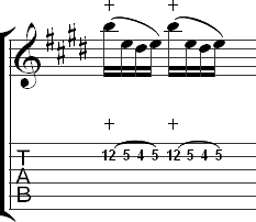 Tapping indicated with a '+'