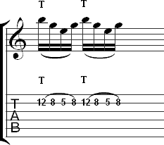 Tapping indicated with a 'T'