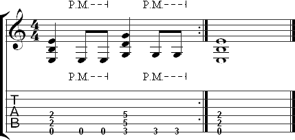 Bass note riff that uses the lowest note in the chord as the bass