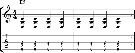 A power chord exercise in quarter notes