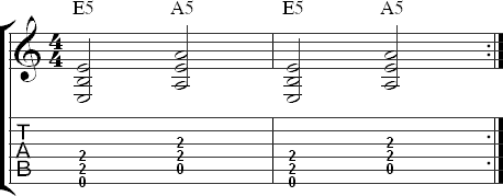 Open position power chord exercise in half notes