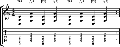 Open position power chord exercise in quarter notes