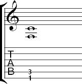 Tablature for a movable power chord voicing that uses two strings.