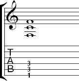 Tablature for the movable three-string power chord