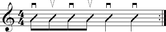 A strumming pattern with four 8th notes followed by two quarter notes