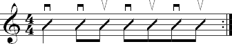 A strumming pattern with a quarter note followed by six 8th notes