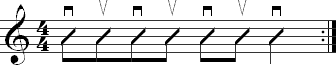 A strumming pattern with six 8th notes followed a quarter note