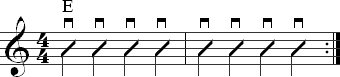 Strumming exercise in quarter notes with all downstrokes