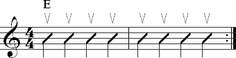Strumming exercise in quarter notes with all upstrokes