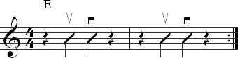 Strumming exercise in quarter notes with rests on beats one and four