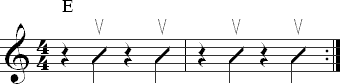 Strumming exercise in quarter notes with rests on beats one and three