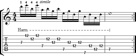 Harmonic exercise - E minor pentatonic scale in 16th notes