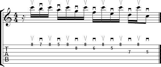 Alternate picking a passage that starts in the middle of the beat