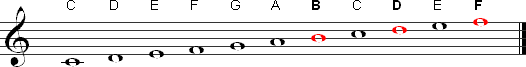 The notes in a B diminished chord highlighted