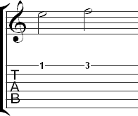 Whole step in notation and tablature
