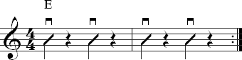 Strumming exercise with quarter notes and rests on beats two and four
